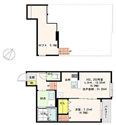 レイティス麦野 1LDKの間取図画像