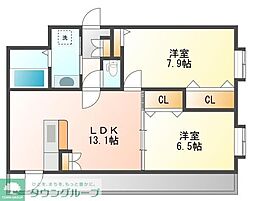 西鉄貝塚線 西鉄香椎駅 徒歩3分の賃貸マンション 3階2LDKの間取り