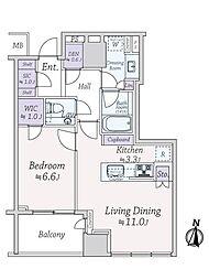 ザ・パークハウス白金二丁目タワー 1LDKの間取り
