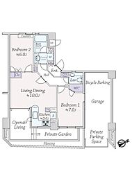 グランシティ三田三ノ橋 2LDKの間取図画像