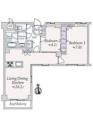 ライオンズマンション麻布十番南 2LDKの間取図画像