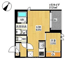 R-smart 悦陽重陽 1LDKの間取図画像