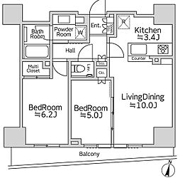 シティハウス四谷三丁目 2LDKの間取図画像