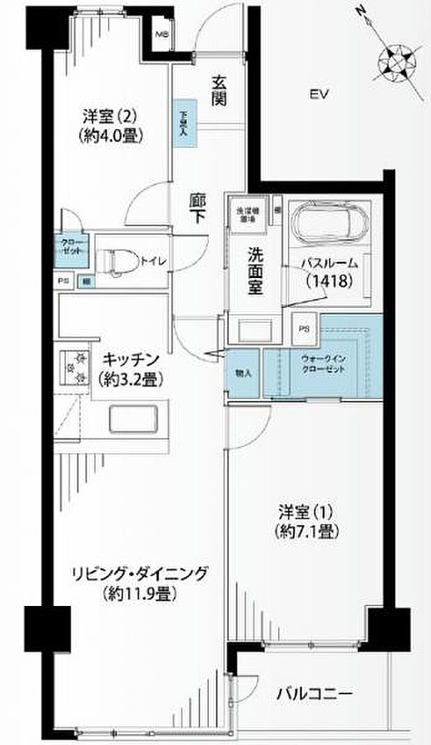 横浜妙蓮寺シティハウス(2LDK) 5階の間取り