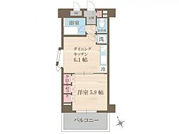 リーデンスタワー低層棟 1DKの間取図画像