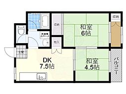 グレースコート 2階2LDKの間取り