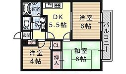 グランシャリオC棟 2階3DKの間取り