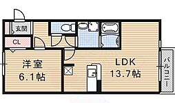 フィエスタ 1号館 1階1LDKの間取り