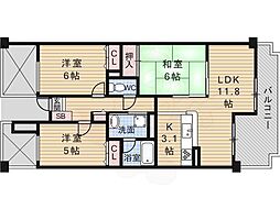 グランデュール鴨川ナイアス1番館 5階3LDKの間取り