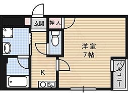 コーポ鍋島 3階1Kの間取り