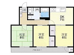 京都地下鉄東西線 石田駅 徒歩14分の賃貸マンション 2階3DKの間取り