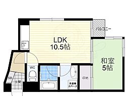 サンフラワー醍醐 4階1DKの間取り