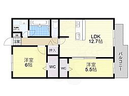 プラムアウル2 2階2LDKの間取り