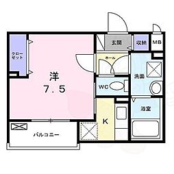 サンレーベ東垣外 2階1Kの間取り