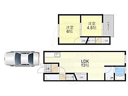 JR奈良線 新田駅 徒歩16分の賃貸一戸建て 1階2LDKの間取り