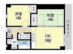 ツインズスクエアEAST 2階2DKの間取り
