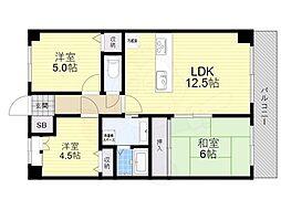 朝日プラザ伏見桂川 4階3LDKの間取り
