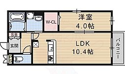 モナリエ砂田2 2階1LDKの間取り