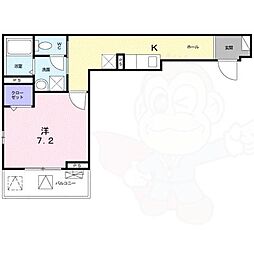 パラッツオ城陽 2階1Kの間取り