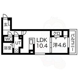 プラティア南里の西 2階1LDKの間取り