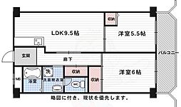 第2洛西ハイツ 5階2LDKの間取り