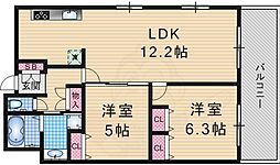 ラグゼ中書島（Ｌｕｘｅ中書島） 4階2LDKの間取り