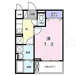 ウィスタリア2 2階1Kの間取り