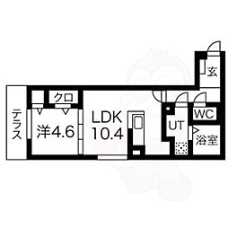 プラティア南里の西 1階1LDKの間取り