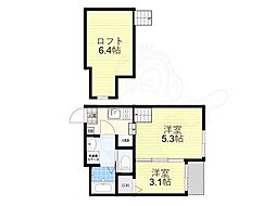 ハーモニーテラス稲荷悠苑 2階1DKの間取り