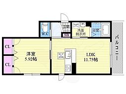 シャーメゾン中書島 1階1LDKの間取り
