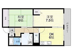 トーシンハイツ桃山 3階2DKの間取り