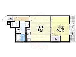 サクシード伏見京橋2nd 5階1LDKの間取り
