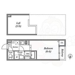 セントリュクス 2階ワンルームの間取り