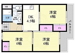 京阪宇治線 観月橋駅 徒歩10分の賃貸マンション 3階3DKの間取り