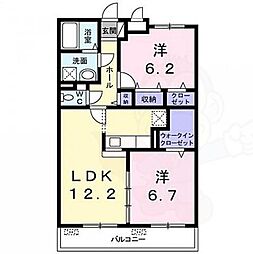 京都地下鉄東西線 小野駅 徒歩10分の賃貸マンション 1階2LDKの間取り