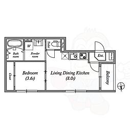 京阪本線 藤森駅 徒歩5分の賃貸アパート 1階1LDKの間取り