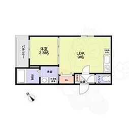 フラッツ六地蔵 1階1LDKの間取り