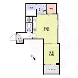フラッツ六地蔵 2階1LDKの間取り