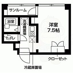 ファインブルーム丹波橋 3階1Kの間取り