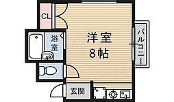 リバーハイツ深草 1階1Kの間取り