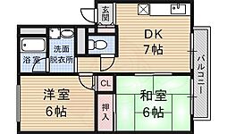 ヴュー深草 2DKの間取図画像