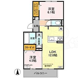 京都市伏見区下鳥羽西柳長町アパート 2LDKの間取図画像