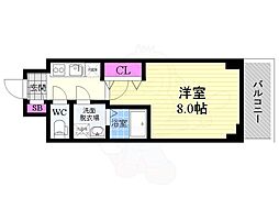 ドミールコート伏見桃山 1Kの間取図画像