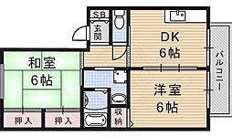 カーサ竹風館 2DKの間取図画像