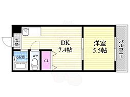 ティファニーハイツ 1DKの間取図画像