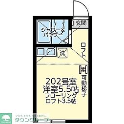 ユナイト鶴見ロベルト・バッチオ 2階ワンルームの間取り