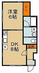 グリーンアーク 1階1DKの間取り