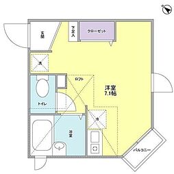 カーサ　フェリーチェ 2階ワンルームの間取り