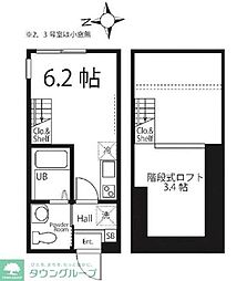 ハーミットクラブハウス下末吉 2階ワンルームの間取り