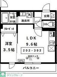 フォーチュンVIII 2階1LDKの間取り